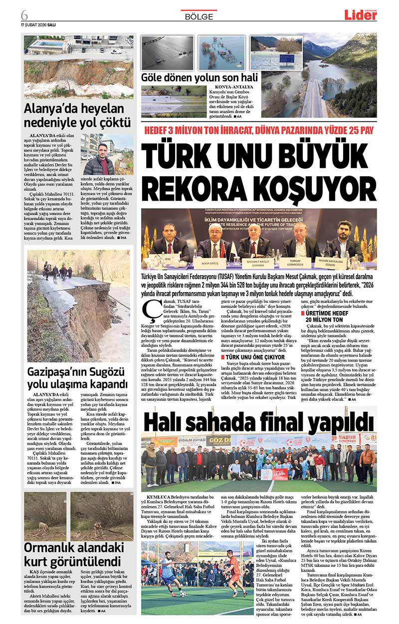 17 Ş U B A T 2026 L İ D E R G A Z E T E A N T A L Y A 6