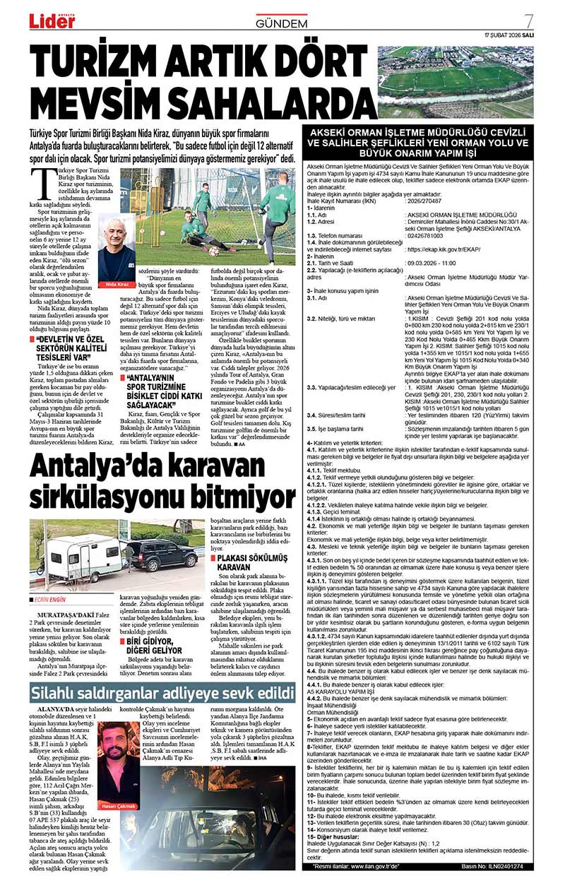17 Ş U B A T 2026 L İ D E R G A Z E T E A N T A L Y A 7