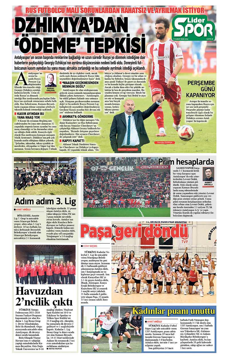 17 Ş U B A T 2026 L İ D E R G A Z E T E A N T A L Y A 8