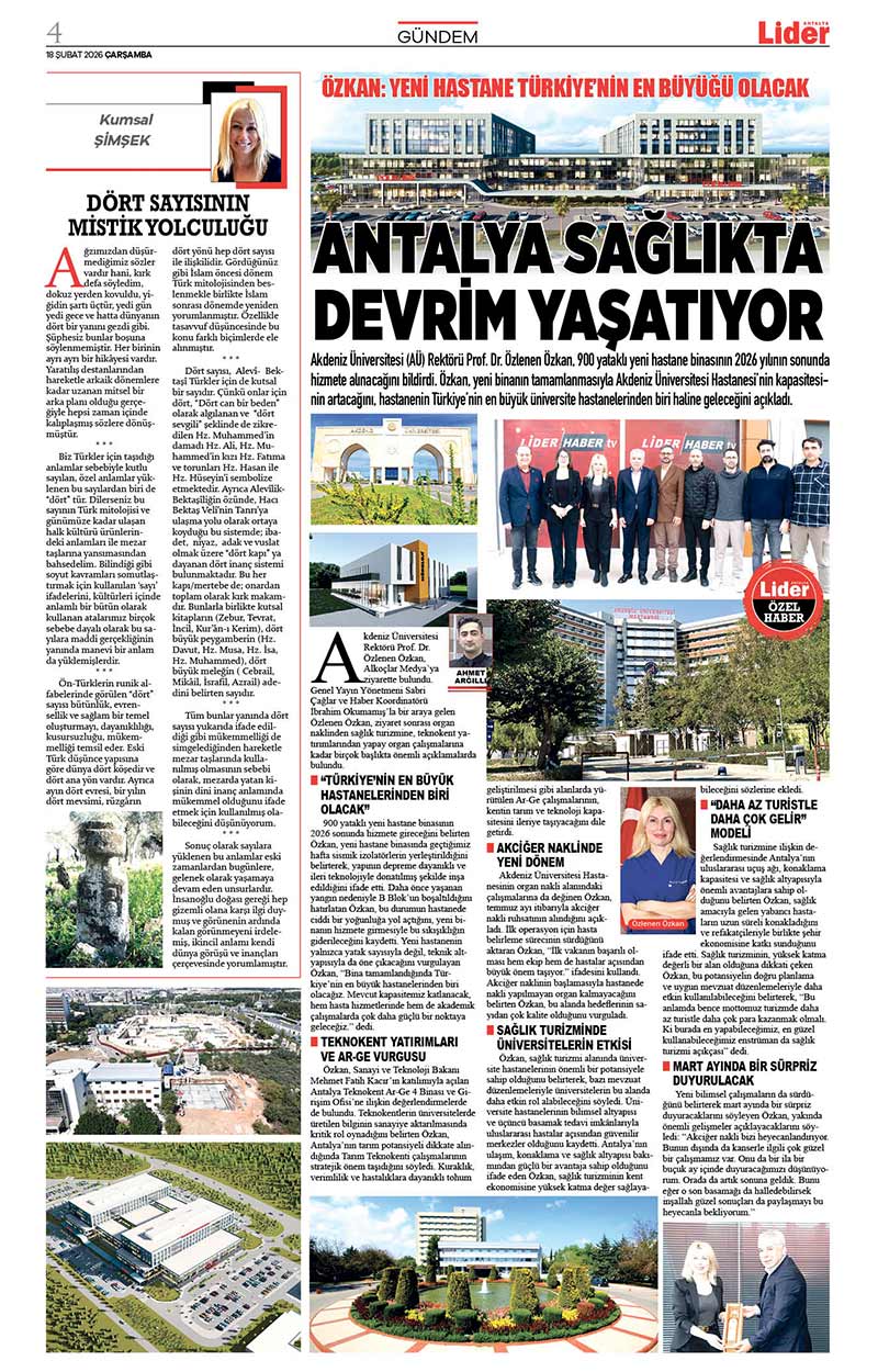 18 Ş U B A T 2026 L İ D E R G A Z E T E A N T A L Y A 4