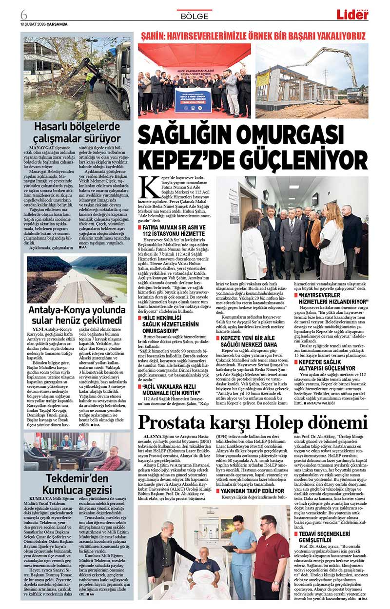 18 Ş U B A T 2026 L İ D E R G A Z E T E A N T A L Y A 6