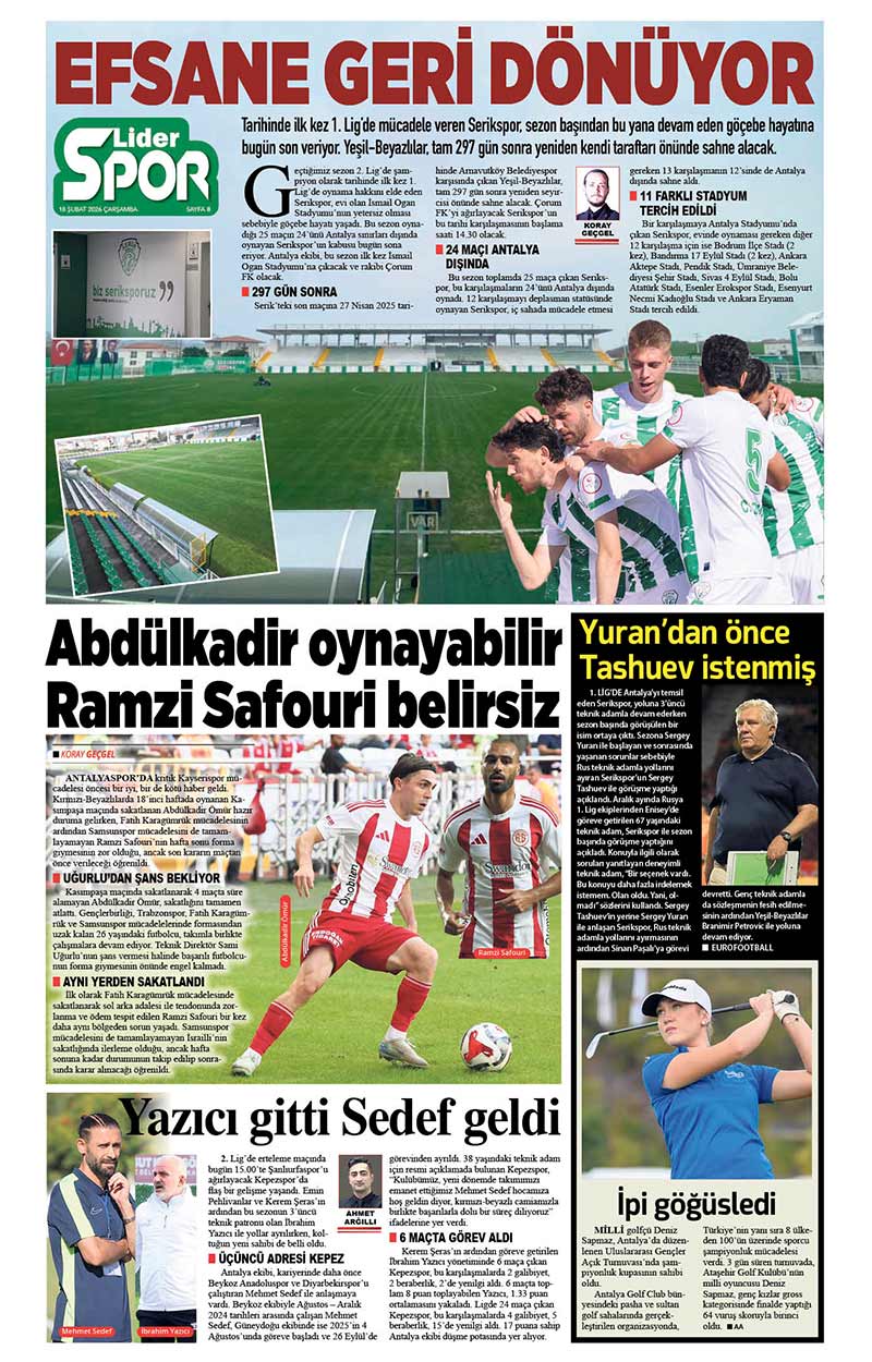 18 Ş U B A T 2026 L İ D E R G A Z E T E A N T A L Y A 8
