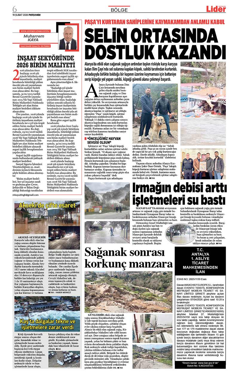 19 Ş U B A T 2026 L İ D E R G A Z E T E A N T A L Y A 6