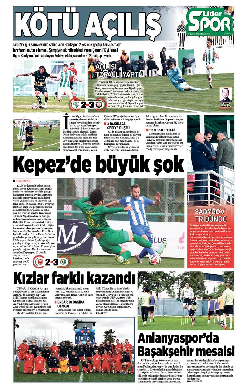 19 Ş U B A T 2026 L İ D E R G A Z E T E A N T A L Y A 8