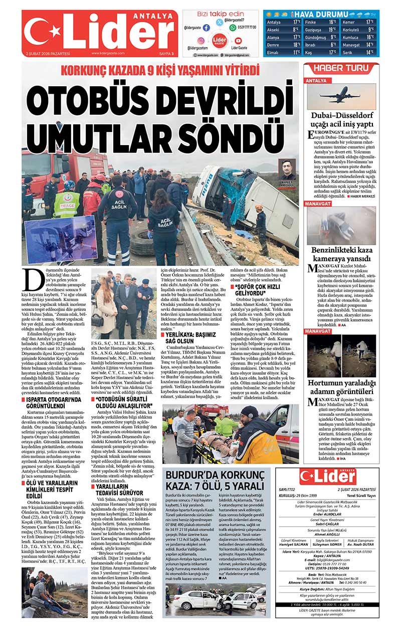 2 Ş U B A T 2026 L İ D E R G A Z E T E A N T A L Y A 3