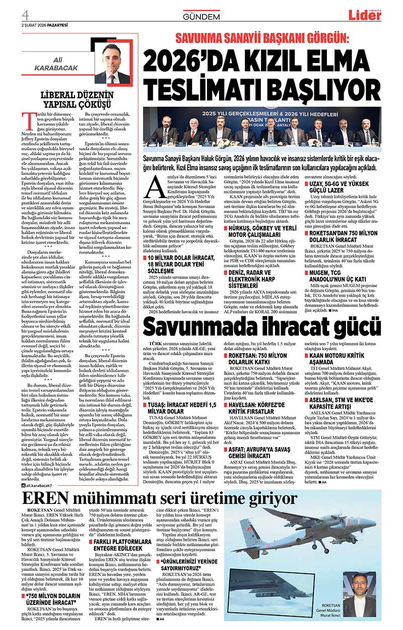 2 Ş U B A T 2026 L İ D E R G A Z E T E A N T A L Y A 4