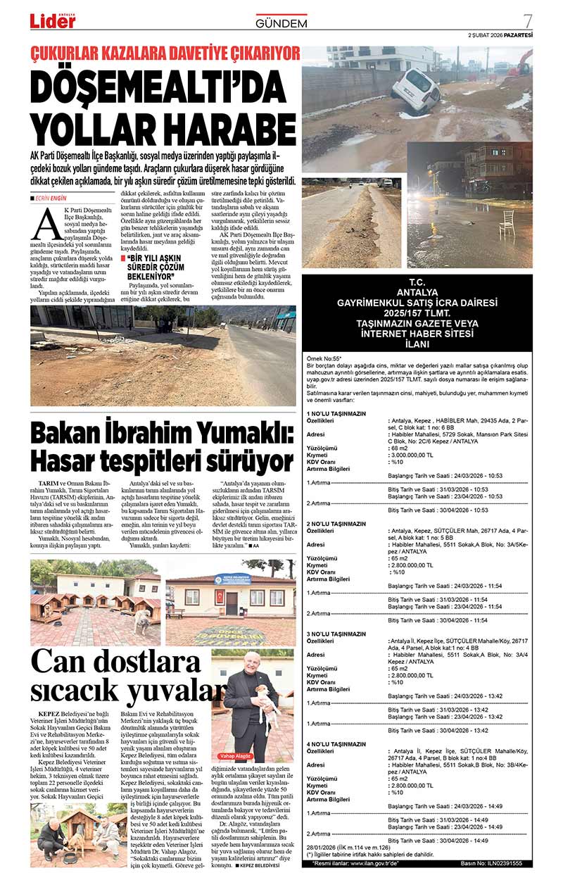 2 Ş U B A T 2026 L İ D E R G A Z E T E A N T A L Y A 7