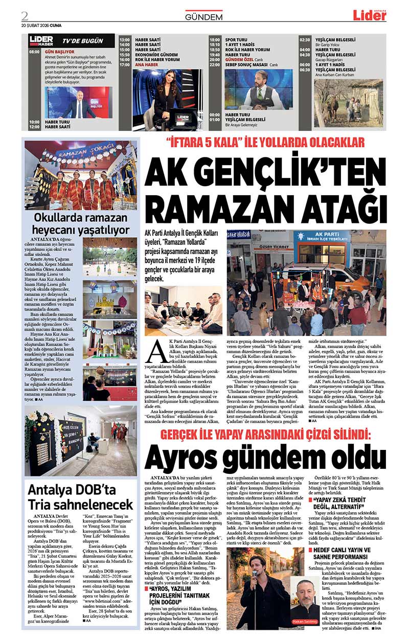 20 Ş U B A T 2026 L İ D E R G A Z E T E A N T A L Y A 2