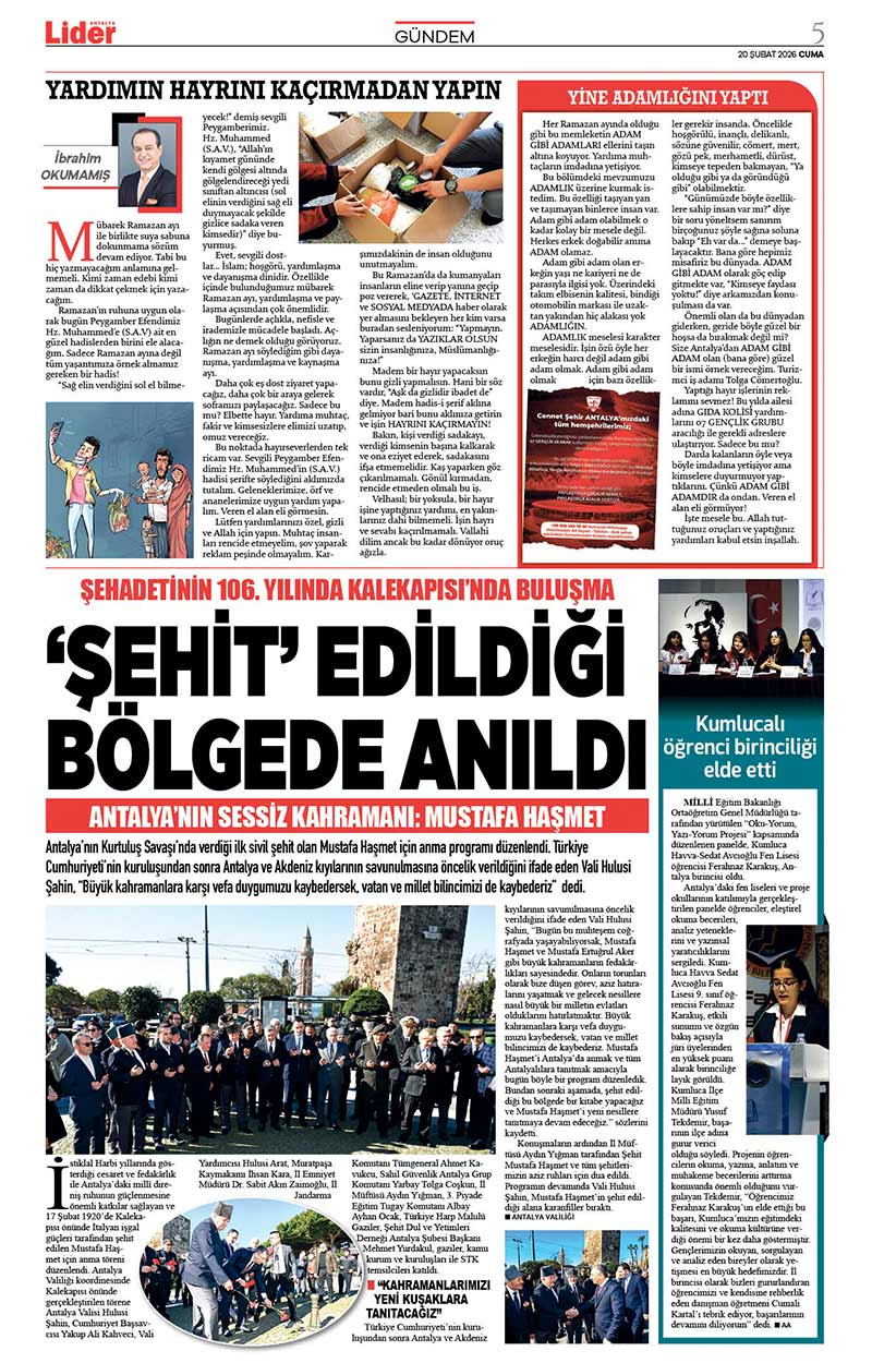 20 Ş U B A T 2026 L İ D E R G A Z E T E A N T A L Y A 5