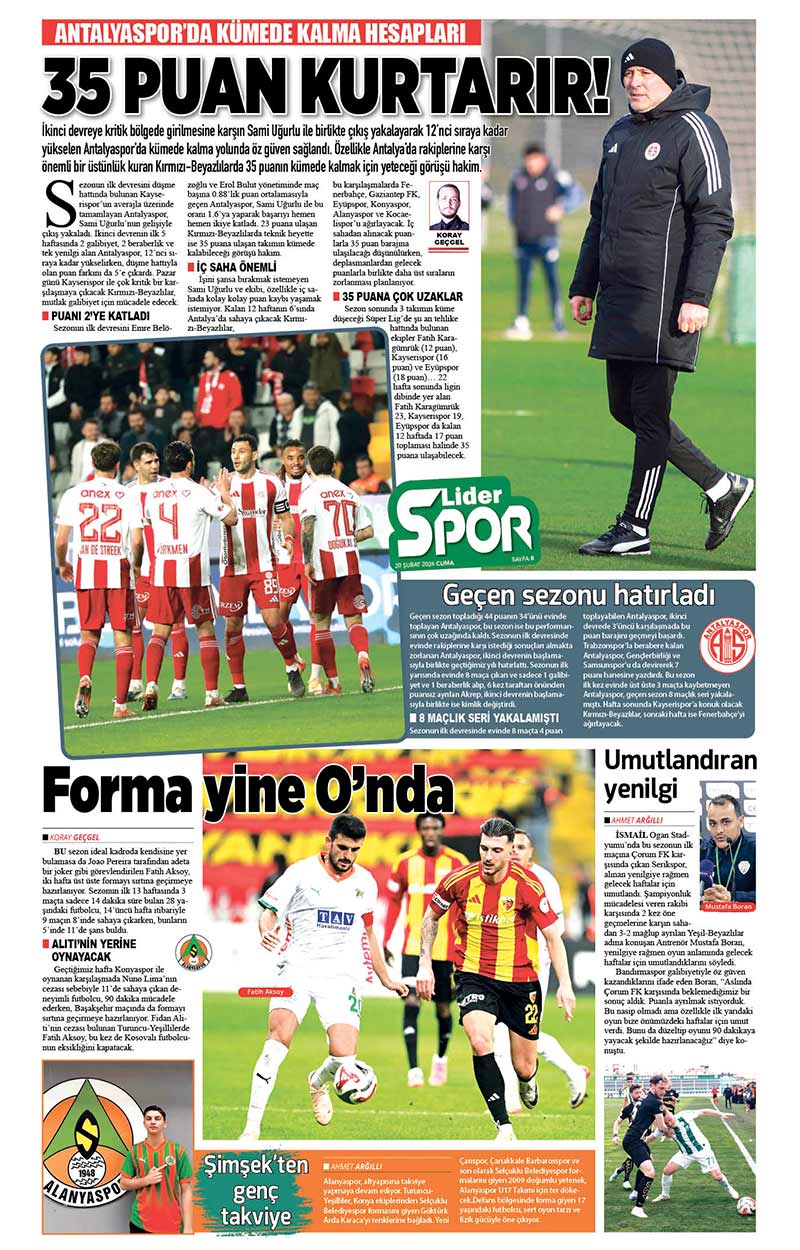 20 Ş U B A T 2026 L İ D E R G A Z E T E A N T A L Y A 8