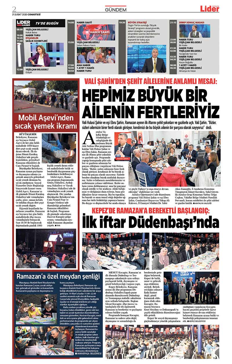 21 Ş U B A T 2026 L İ D E R G A Z E T E A N T A L Y A 2