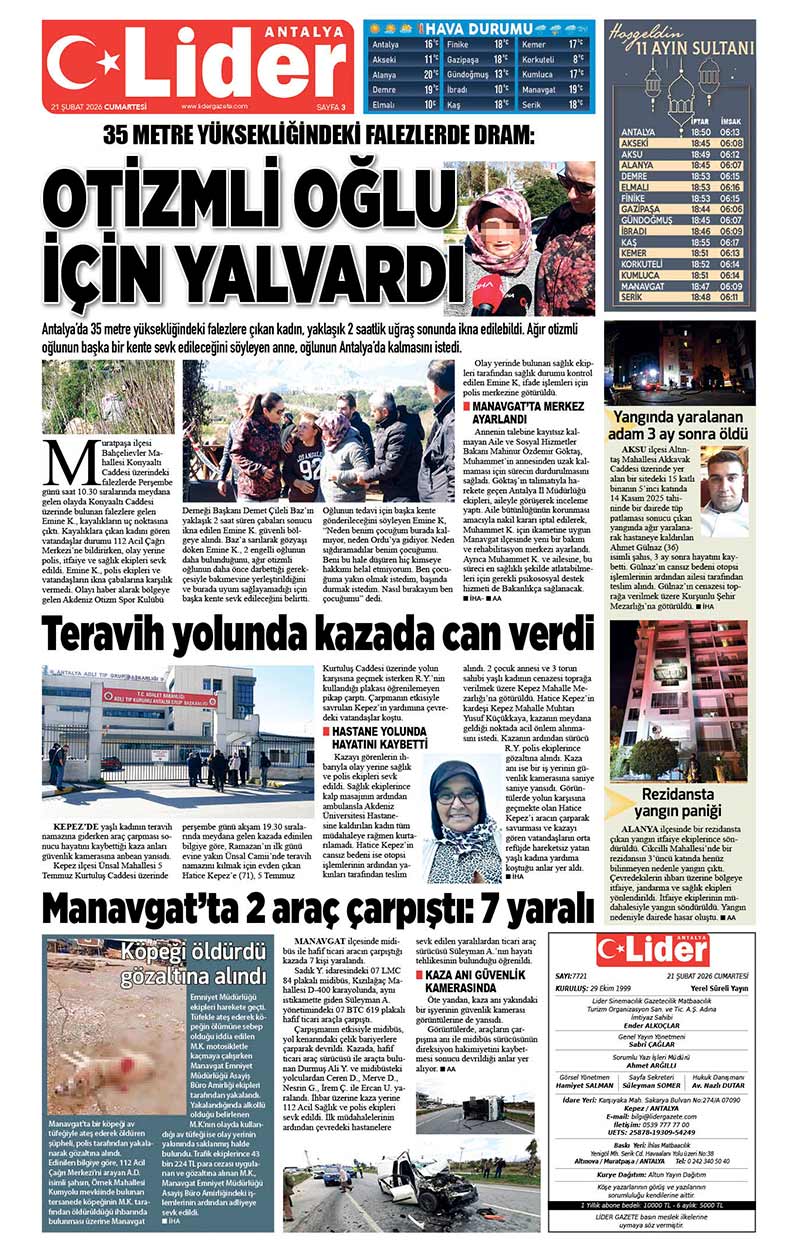 21 Ş U B A T 2026 L İ D E R G A Z E T E A N T A L Y A 3