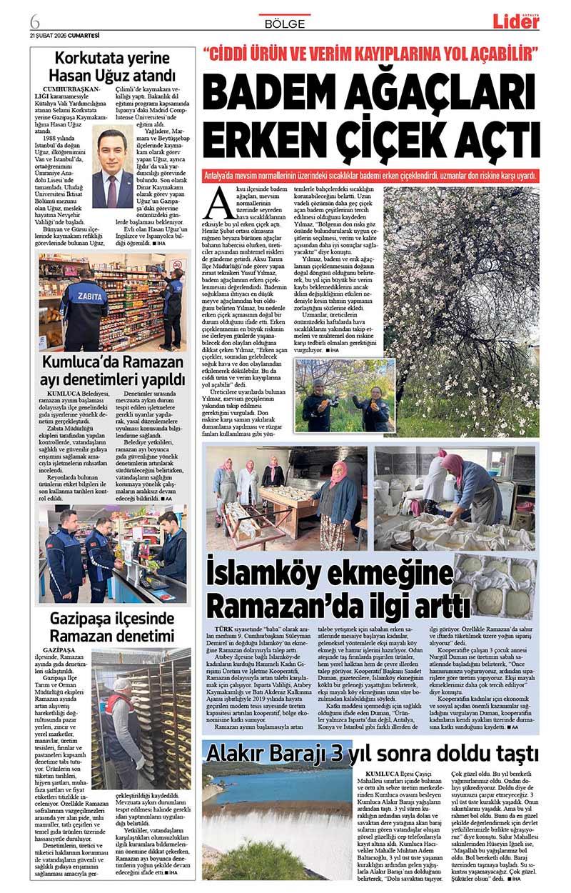 21 Ş U B A T 2026 L İ D E R G A Z E T E A N T A L Y A 6