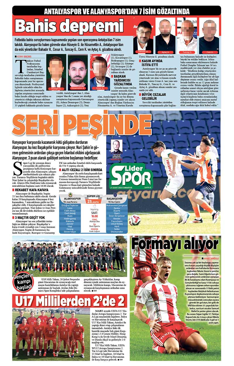21 Ş U B A T 2026 L İ D E R G A Z E T E A N T A L Y A 8