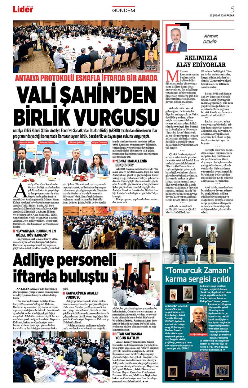 22 Ş U B A T 2026 L İ D E R G A Z E T E A N T A L Y A 5
