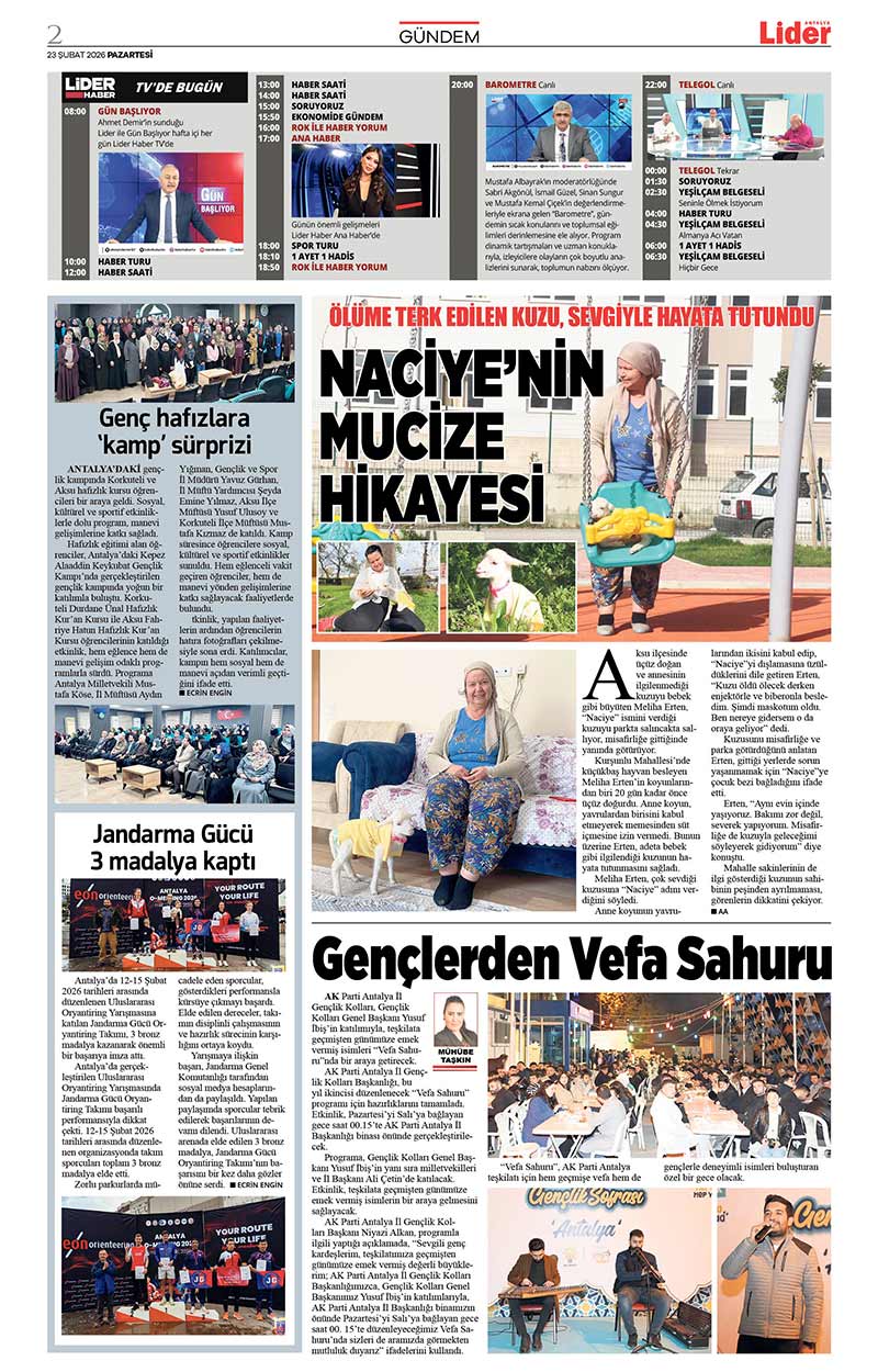 23 Ş U B A T 2026 L İ D E R G A Z E T E A N T A L Y A 2