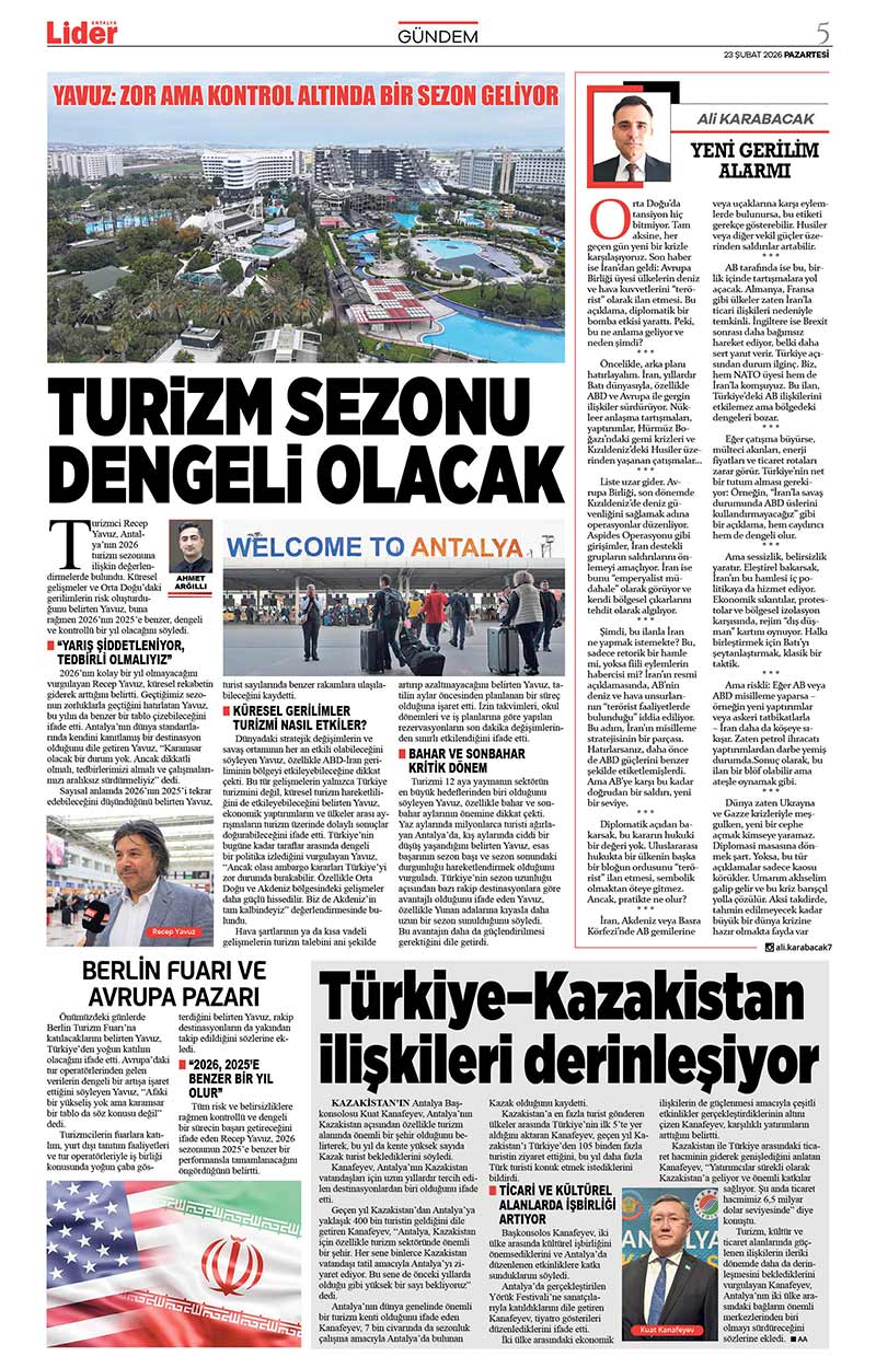 23 Ş U B A T 2026 L İ D E R G A Z E T E A N T A L Y A 5