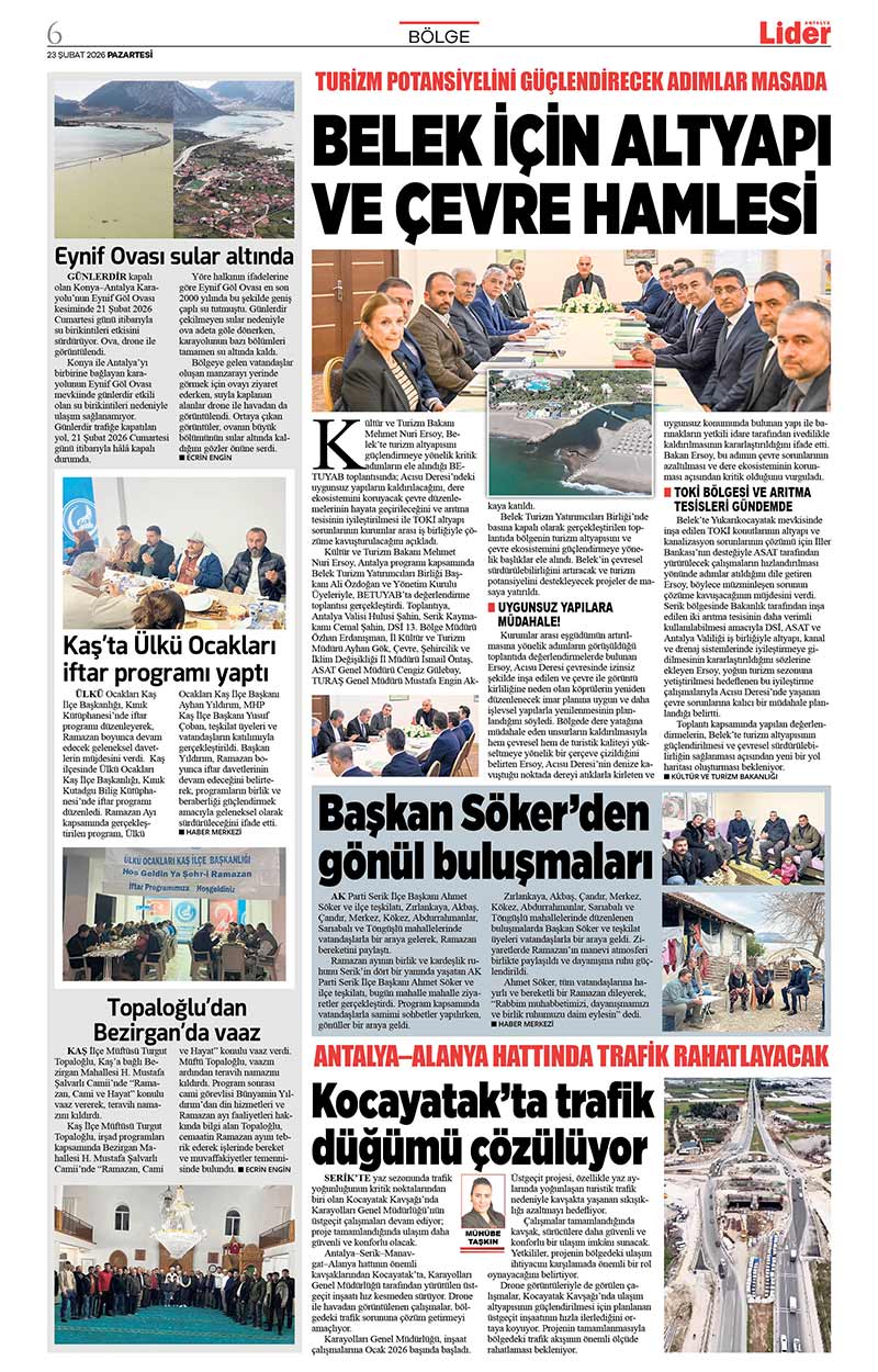 23 Ş U B A T 2026 L İ D E R G A Z E T E A N T A L Y A 6