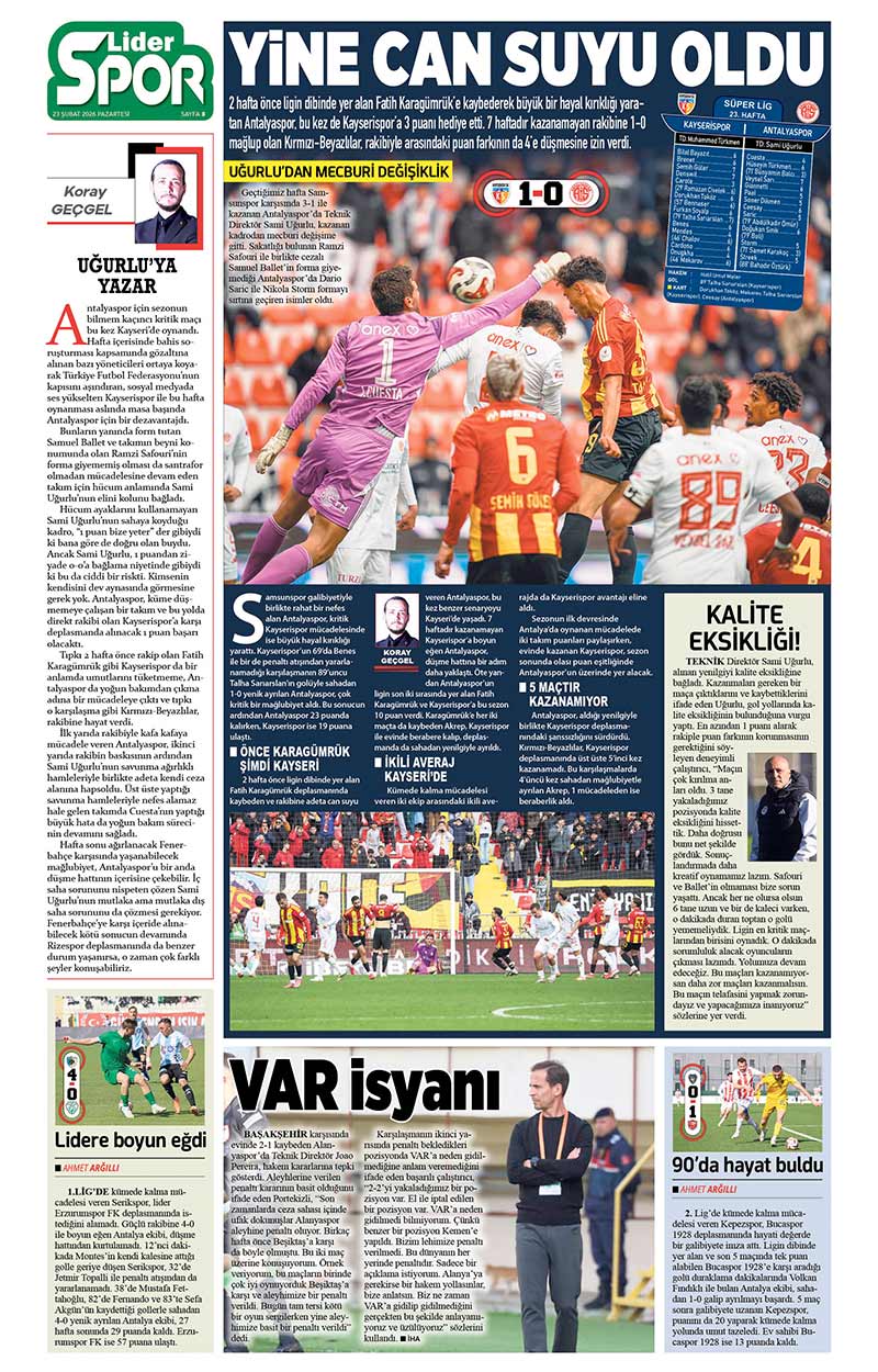 23 Ş U B A T 2026 L İ D E R G A Z E T E A N T A L Y A 8