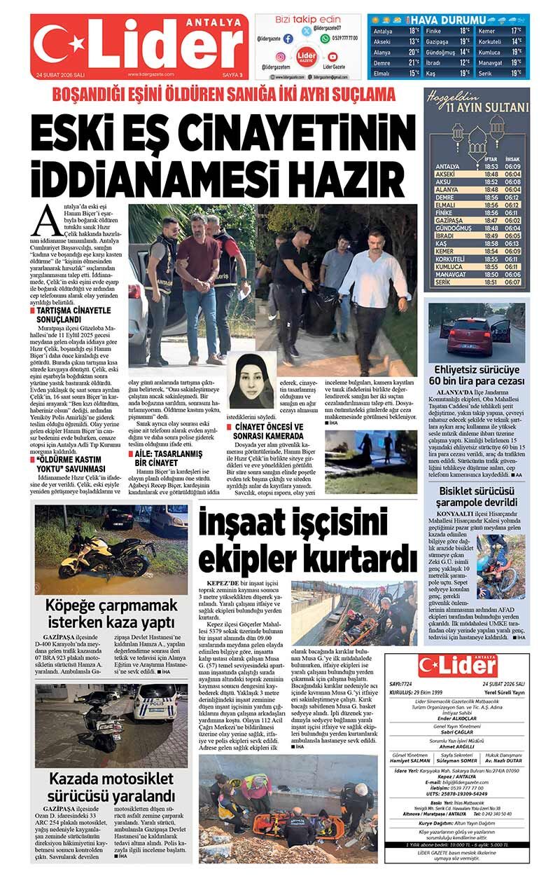 24 Ş U B A T 2026 L İ D E R G A Z E T E A N T A L Y A 3