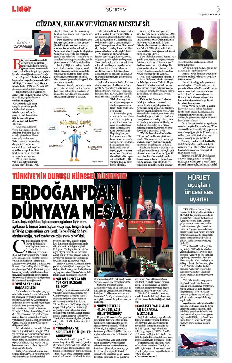 24 Ş U B A T 2026 L İ D E R G A Z E T E A N T A L Y A 5