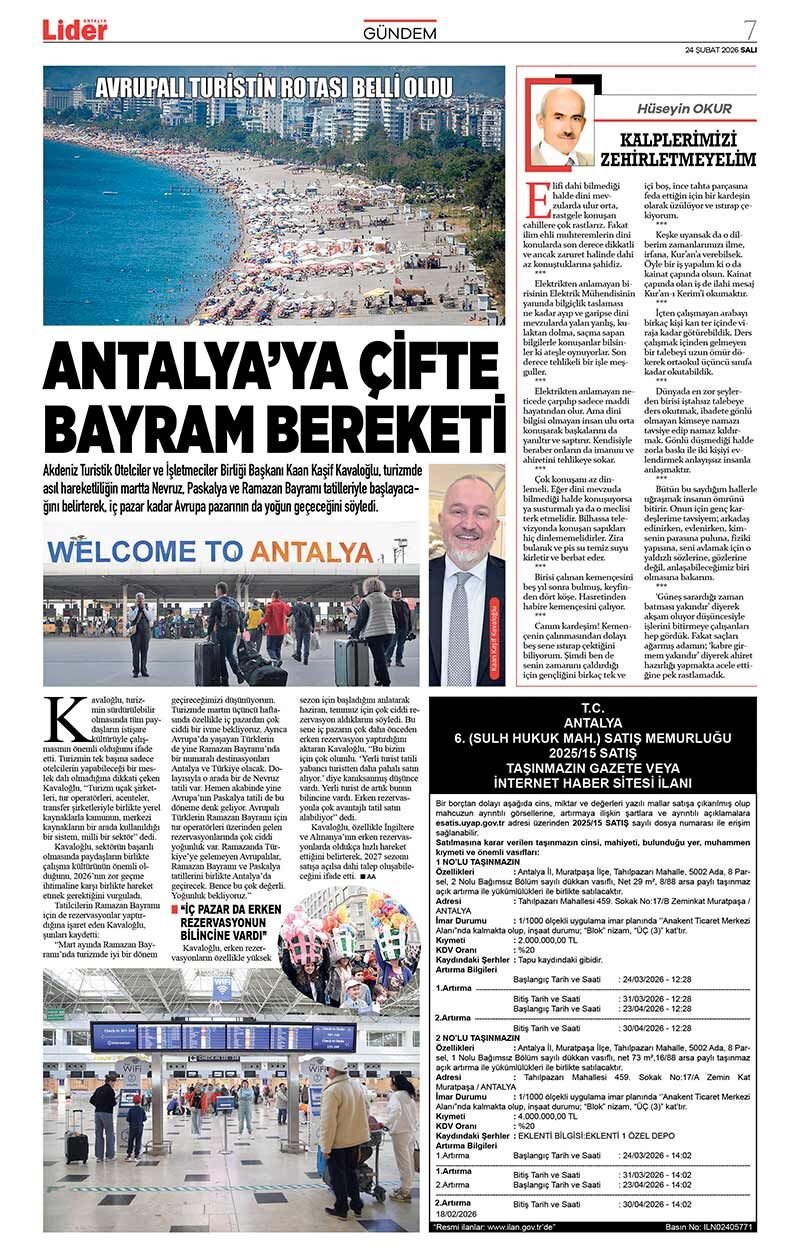 24 Ş U B A T 2026 L İ D E R G A Z E T E A N T A L Y A 7