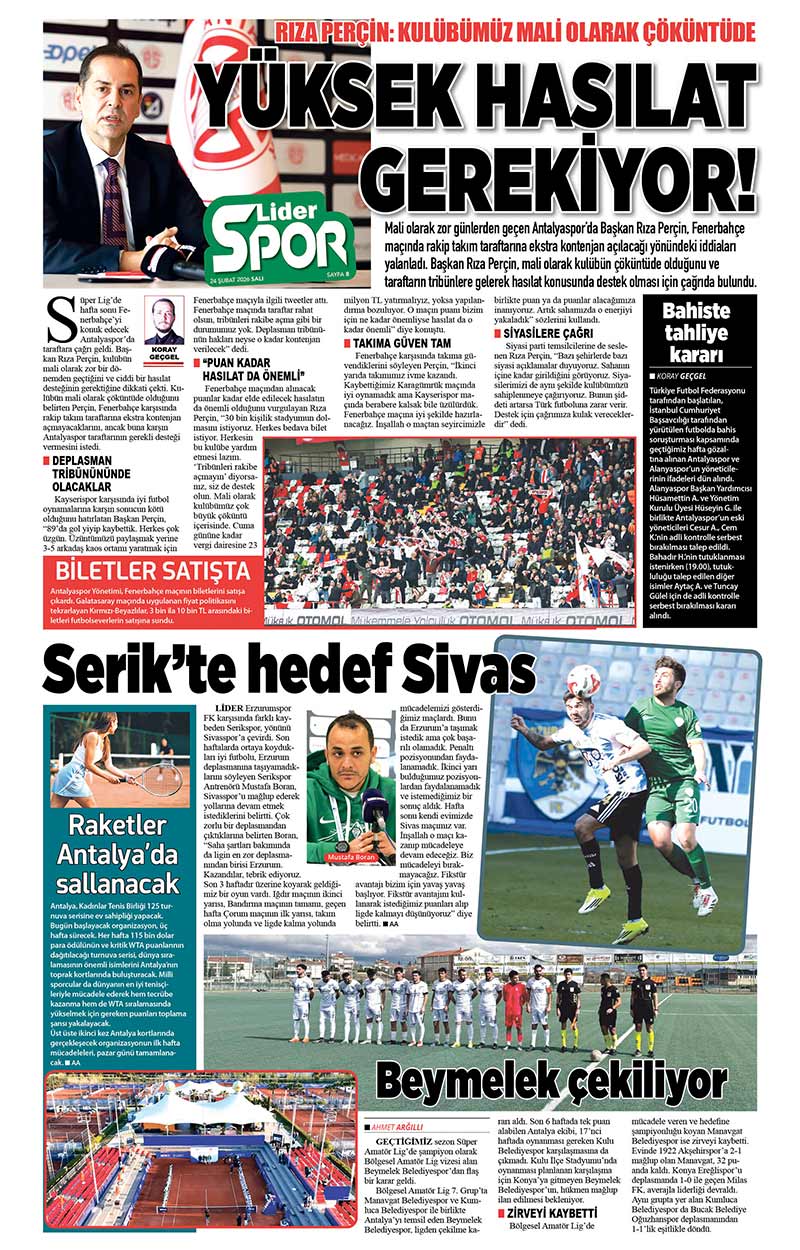 24 Ş U B A T 2026 L İ D E R G A Z E T E A N T A L Y A 8