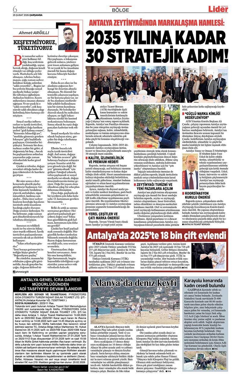 25 Ş U B A T 2026 L İ D E R G A Z E T E A N T A L Y A 6