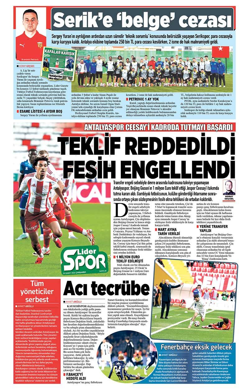 25 Ş U B A T 2026 L İ D E R G A Z E T E A N T A L Y A 8