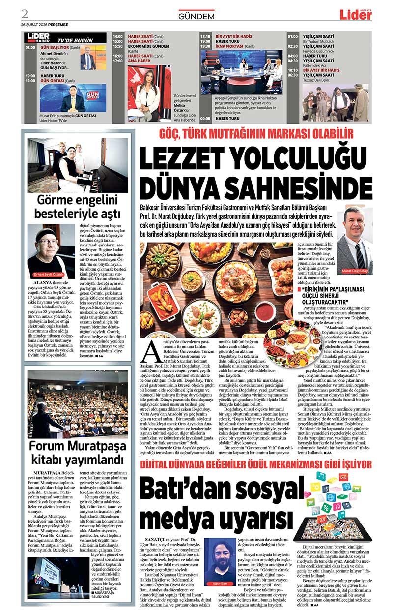 26 Ş U B A T 2026 L İ D E R G A Z E T E A N T A L Y A 2