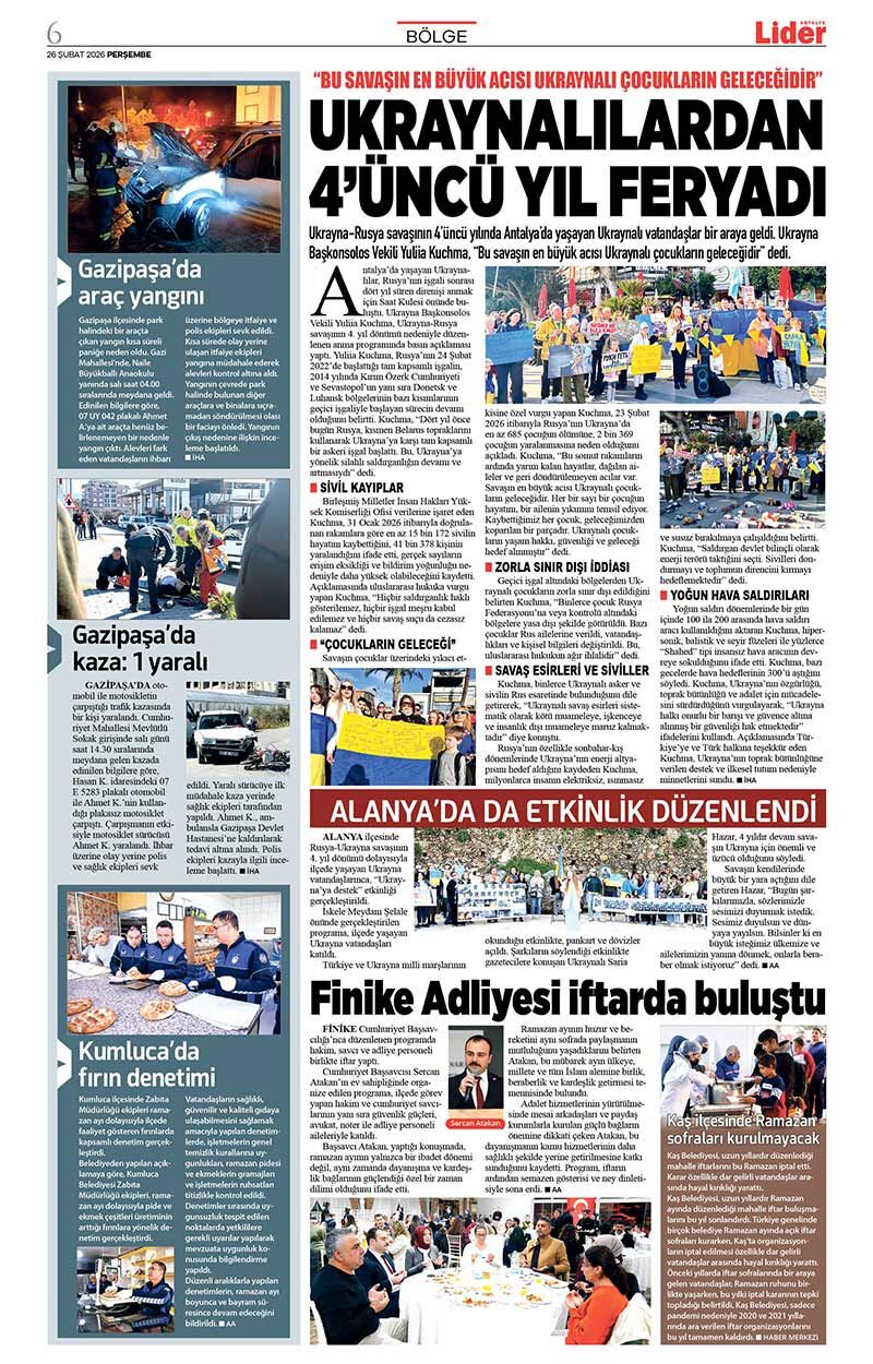 26 Ş U B A T 2026 L İ D E R G A Z E T E A N T A L Y A 6