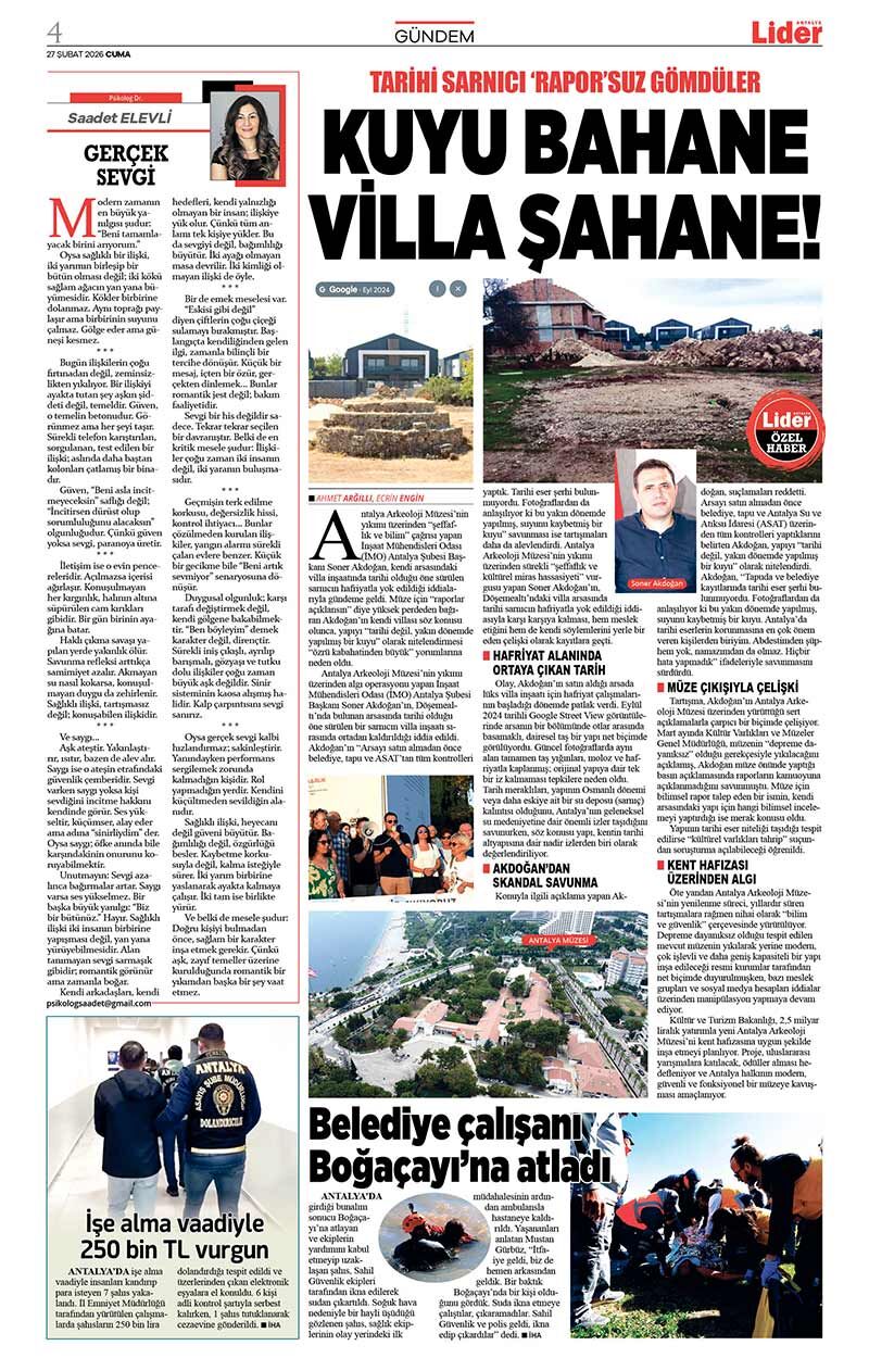 27 Ş U B A T 2026 L İ D E R G A Z E T E A N T A L Y A 4