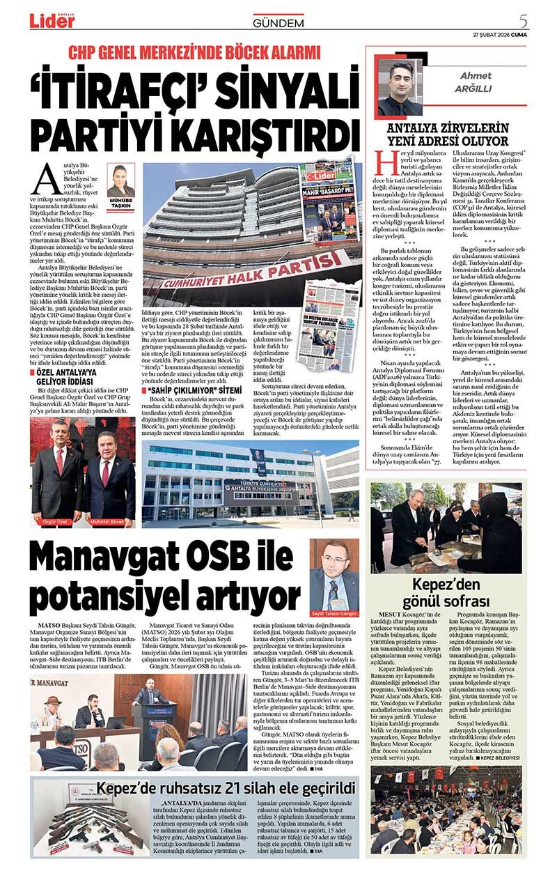 27 Ş U B A T 2026 L İ D E R G A Z E T E A N T A L Y A 5