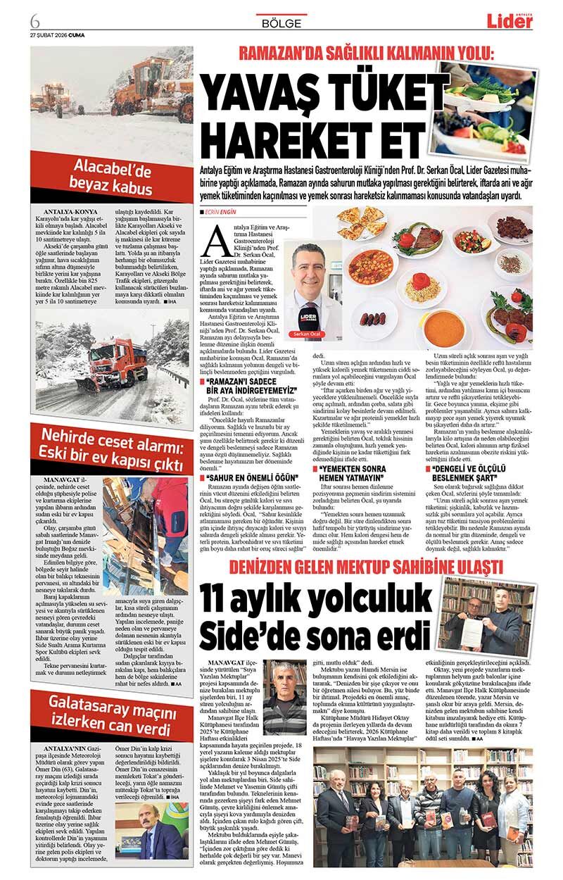 27 Ş U B A T 2026 L İ D E R G A Z E T E A N T A L Y A 6
