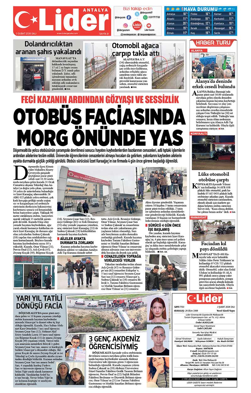 3 Ş U B A T 2026 L İ D E R G A Z E T E A N T A L Y A 3