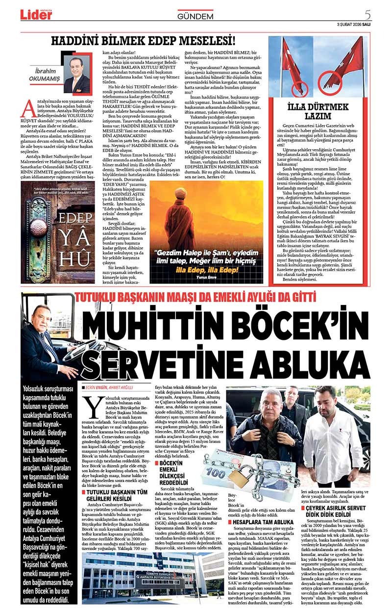 3 Ş U B A T 2026 L İ D E R G A Z E T E A N T A L Y A 5