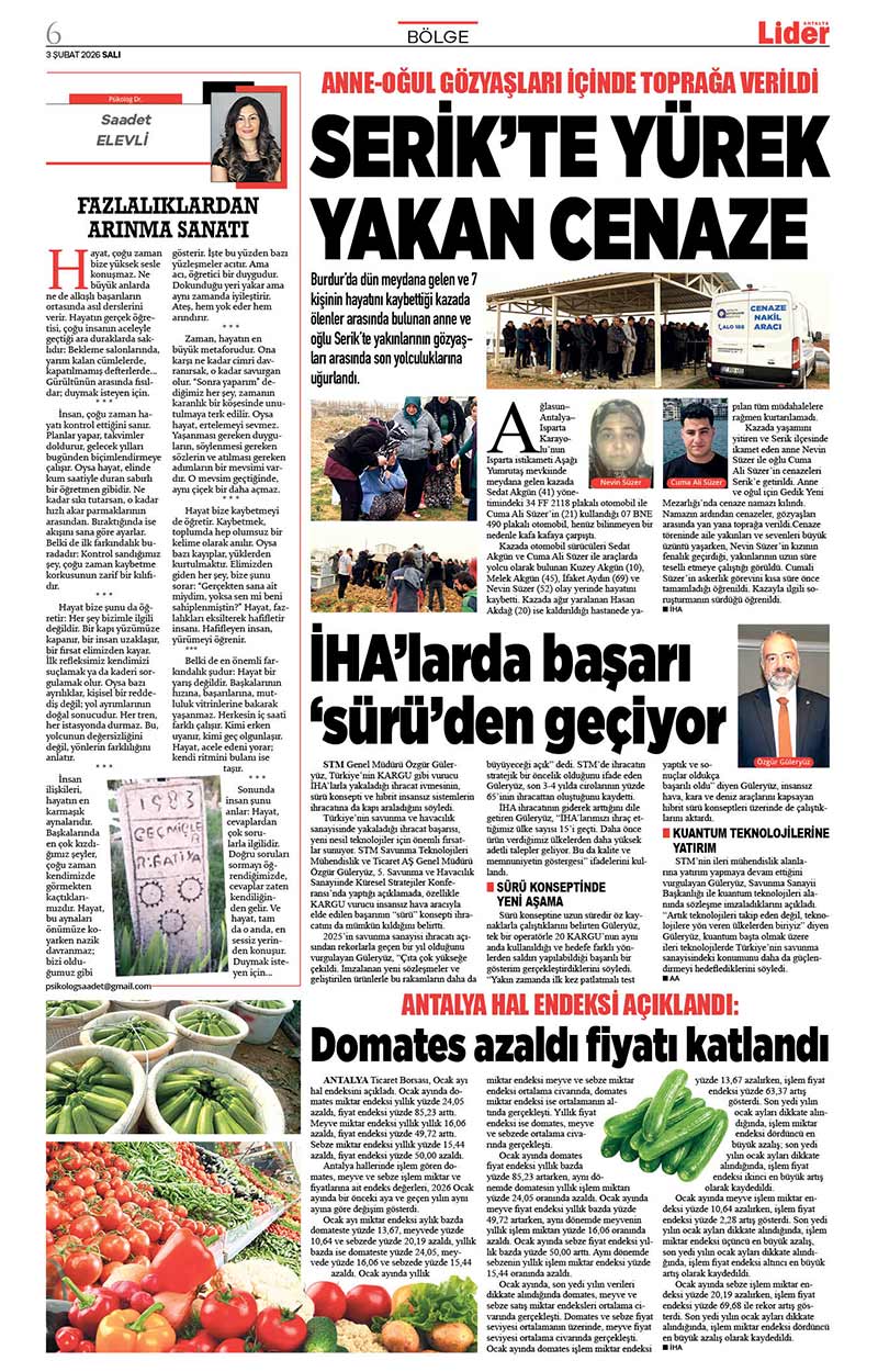 3 Ş U B A T 2026 L İ D E R G A Z E T E A N T A L Y A 6