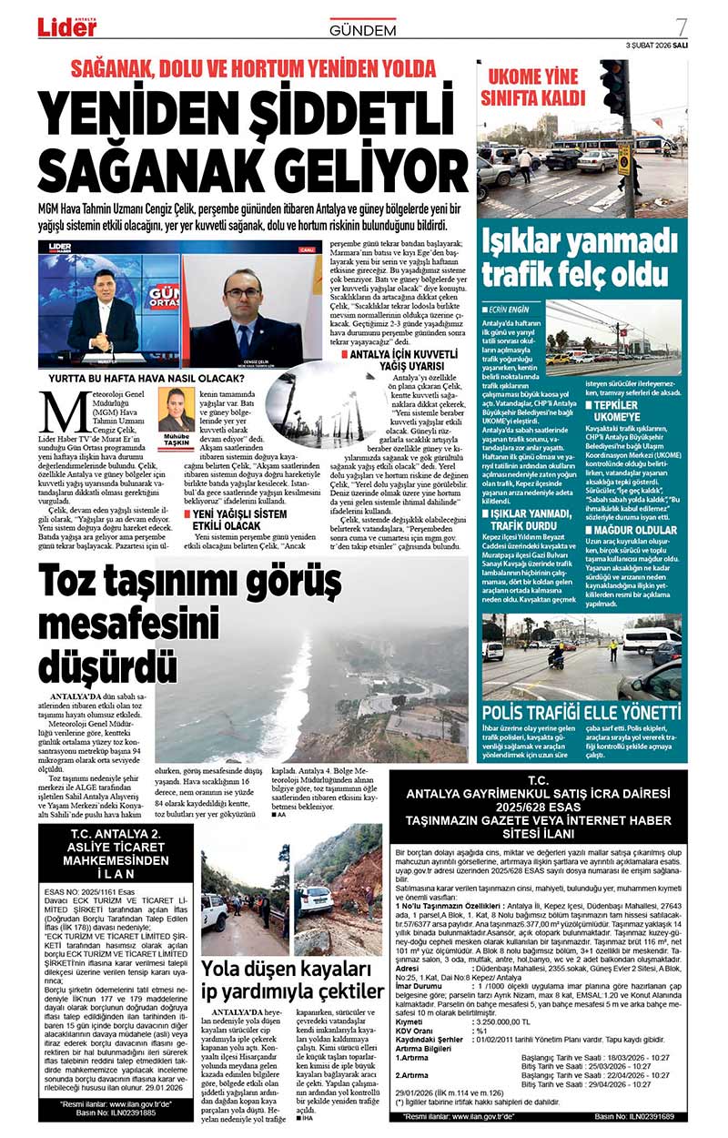 3 Ş U B A T 2026 L İ D E R G A Z E T E A N T A L Y A 7