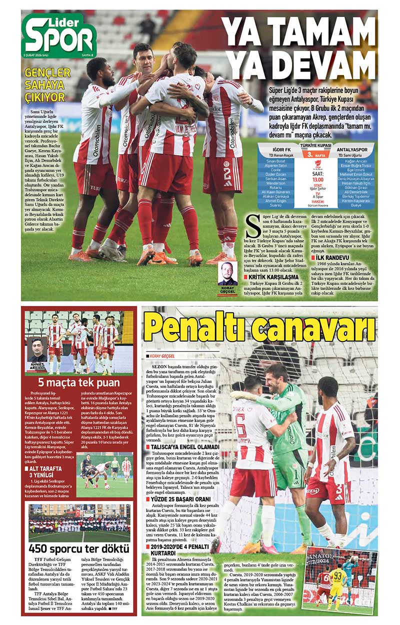 3 Ş U B A T 2026 L İ D E R G A Z E T E A N T A L Y A 8