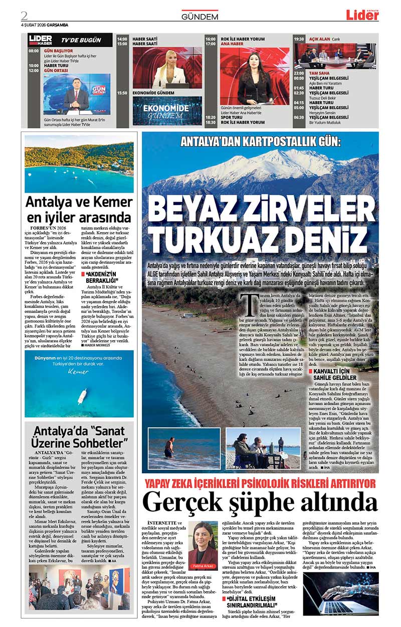 4 Ş U B A T 2026 L İ D E R G A Z E T E A N T A L Y A 2