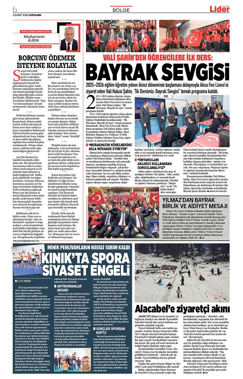 4 Ş U B A T 2026 L İ D E R G A Z E T E A N T A L Y A 6