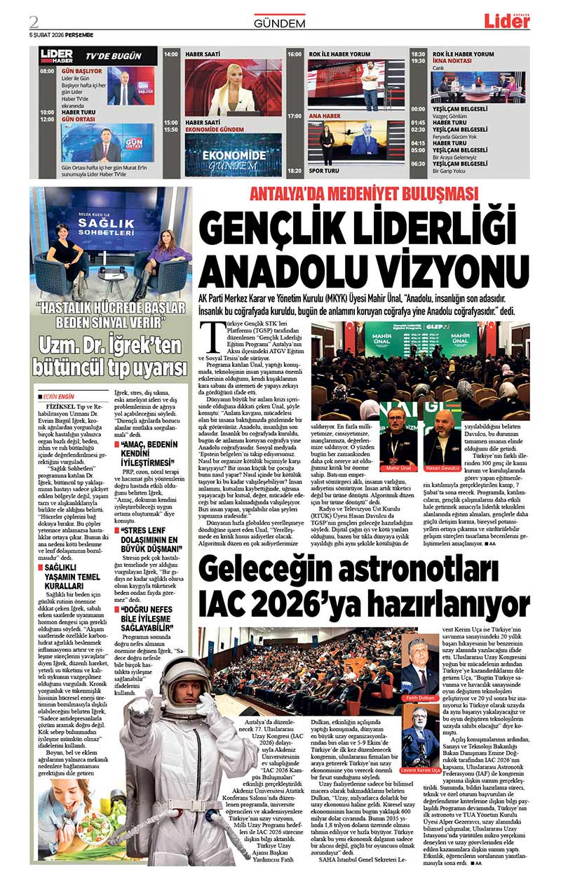 5 Ş U B A T 2026 L İ D E R G A Z E T E A N T A L Y A 2