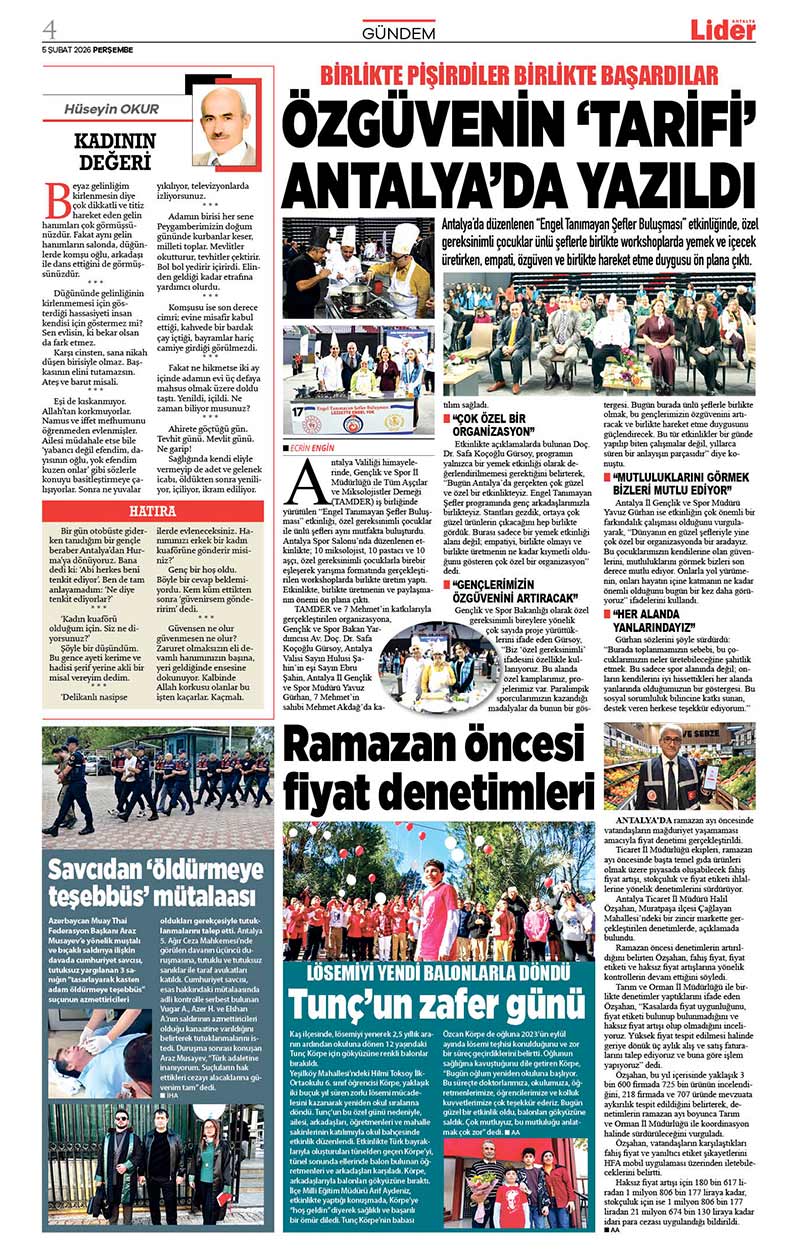 5 Ş U B A T 2026 L İ D E R G A Z E T E A N T A L Y A 4