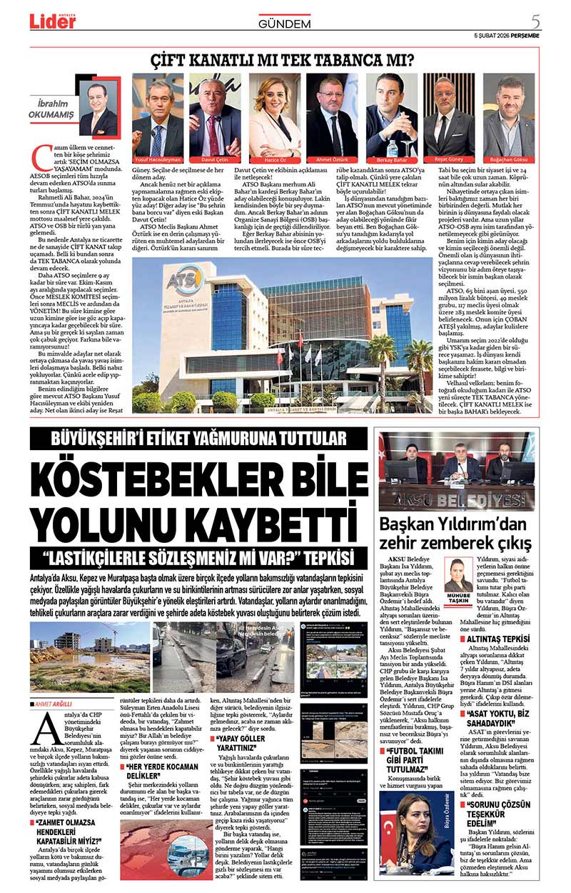 5 Ş U B A T 2026 L İ D E R G A Z E T E A N T A L Y A 5
