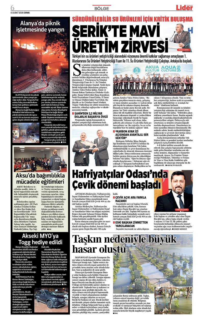 6 Ş U B A T 2026 L İ D E R G A Z E T E A N T A L Y A 6