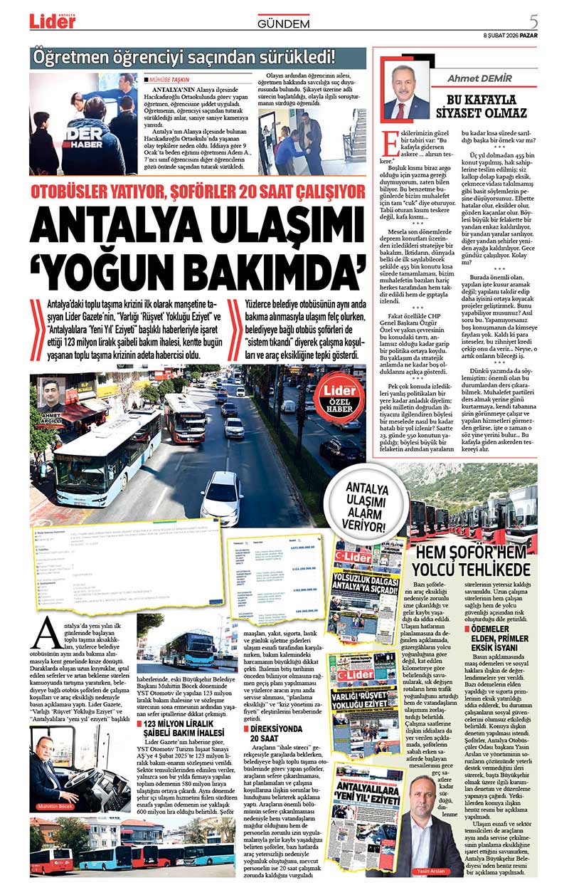 8 Ş U B A T 2026 L İ D E R G A Z E T E A N T A L Y A 5