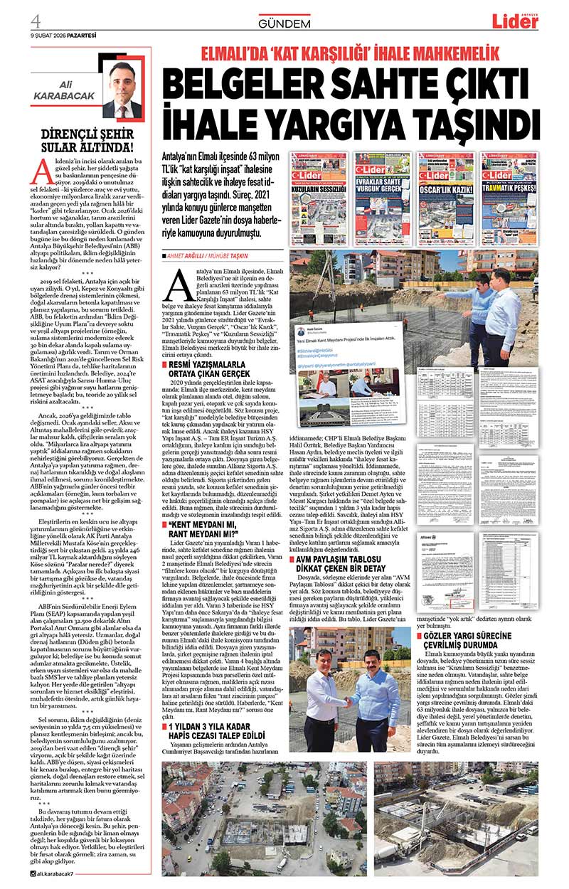 9 Ş U B A T 2026 L İ D E R G A Z E T E A N T A L Y A 4