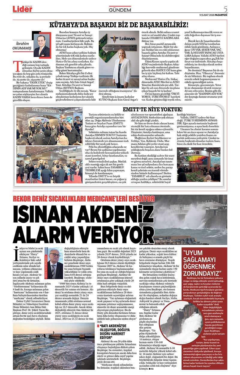 9 Ş U B A T 2026 L İ D E R G A Z E T E A N T A L Y A 5