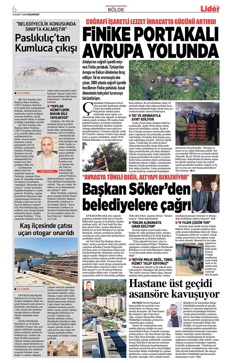 9 Ş U B A T 2026 L İ D E R G A Z E T E A N T A L Y A 6