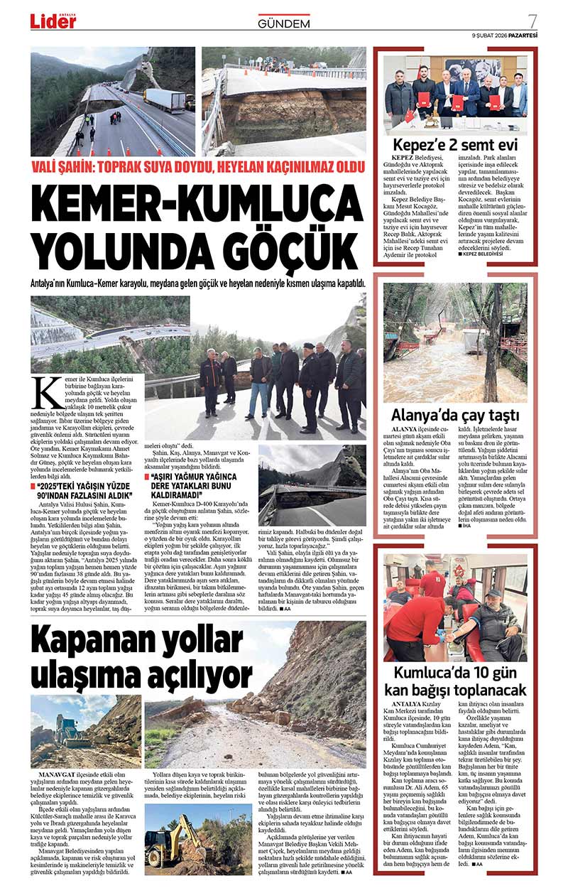 9 Ş U B A T 2026 L İ D E R G A Z E T E A N T A L Y A 7